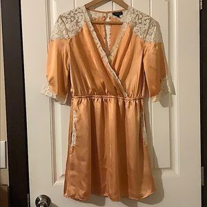 Topshop Peach White Lace Trim Satin Mini Dress